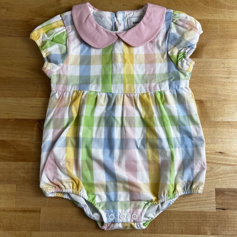 Sammy‎ + NAT Spring Check Plaid Pastel Cotton Bubble Romper Size 6-12M